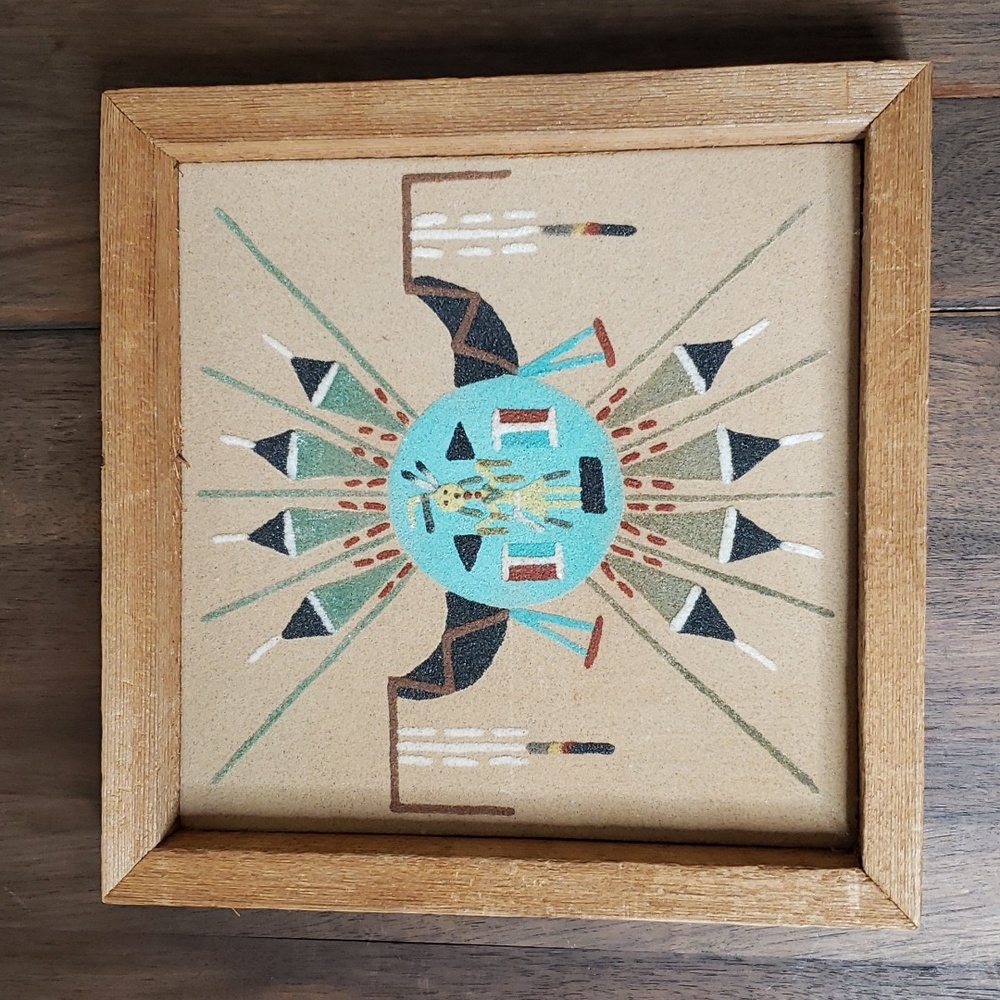 Native American Navajo MOON CREATION Framed Sand Art Painting